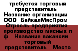 требуется торговый представитель › Название организации ­ ООО “БайкалМясПром“ › Отрасль предприятия ­ производство мясных п/ф › Название вакансии ­ торговый представитель › Место работы ­ 215кв стр.8а › Подчинение ­ директору › Минимальный оклад ­ 15 000 › Максимальный оклад ­ 25 000 › Процент ­ 2-5 › База расчета процента ­ сбора денег - Иркутская обл., Ангарский р-н, Ангарск г. Работа » Вакансии   . Иркутская обл.